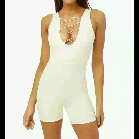 WeWoreWhat Lace Up Romper - Picture 1 of 4